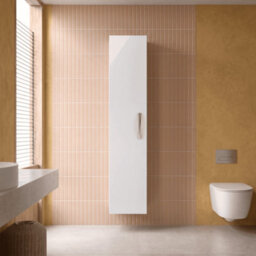 Balterley Bramshall Modern Bathroom 1 Door Wall Hung Tall Unit With Soft-Close Door & Handle, Gloss White, 300 mm - thumbnail 4