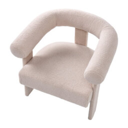 Wyld and Coco Aura Home Retro Boucle Armchair Light Beige - Curved Arms, Rubberwood Legs, Compact - thumbnail 7
