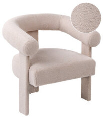 Wyld and Coco Aura Home Retro Boucle Armchair Light Beige - Curved Arms, Rubberwood Legs, Compact - thumbnail 3