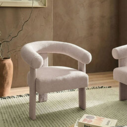 Wyld and Coco Aura Home Retro Boucle Armchair Light Beige - Curved Arms, Rubberwood Legs, Compact - thumbnail 2