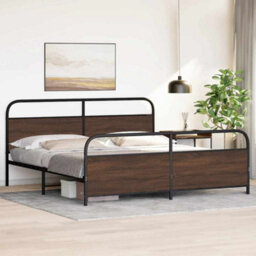 Berkfield Metal Bed Frame Without Mattress Brown Oak 200X200 Cm - thumbnail 4