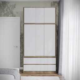 Urbn-Living Urbnliving 240Cm Height Oak Carcass 6 Sliding White Door 4 Drawer Freestanding Wardrobe Clothes Storage Hanging Rail Bedroom - thumbnail 3