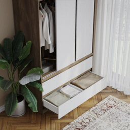 Urbn-Living Urbnliving 240Cm Height Oak Carcass 6 Sliding White Door 4 Drawer Freestanding Wardrobe Clothes Storage Hanging Rail Bedroom - thumbnail 8