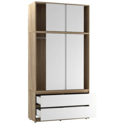 Urbn-Living Urbnliving 240Cm Height Oak Carcass 6 Sliding White Door 4 Drawer Freestanding Wardrobe Clothes Storage Hanging Rail Bedroom - thumbnail 7