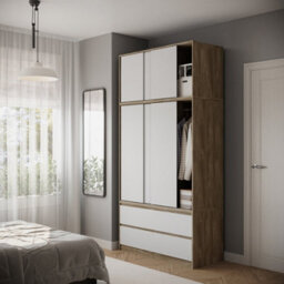 Urbn-Living Urbnliving 240Cm Height Oak Carcass 6 Sliding White Door 4 Drawer Freestanding Wardrobe Clothes Storage Hanging Rail Bedroom - thumbnail 6