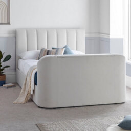 Lucille Upholstered Tv Bed Cream/beige Natural Velvet - Double 4Ft6 Bed Frame Only - thumbnail 4