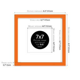 "7X7"" Orange Picture Frame - 7X7"" Square Frame With 5X5"" Mount For 7X7""/5X5"" Pictures Vintage Style Thin Edge, 1 Pack" - thumbnail 2