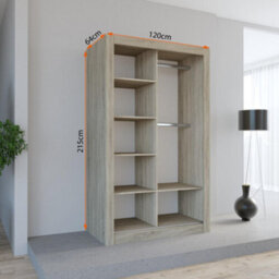 Fhi Lexiss 100Cm Oak Modern Sliding Door Wardrobe Bedroom Storage With Shelves & Hanging Rail - thumbnail 2