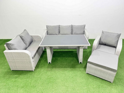 Fimous Rattan Outdoor Table Reclining Chair Sofa Set With Big Stool Light Grey 7 Seater - image 1
