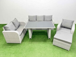 Fimous Rattan Outdoor Table Reclining Chair Sofa Set With Big Stool Light Grey 7 Seater - thumbnail 2