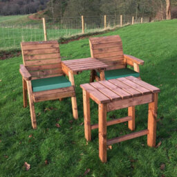 Charles Taylor Deluxe Wooden Garden 2X Armchair Chair Coffee Table Green Cushion - thumbnail 1