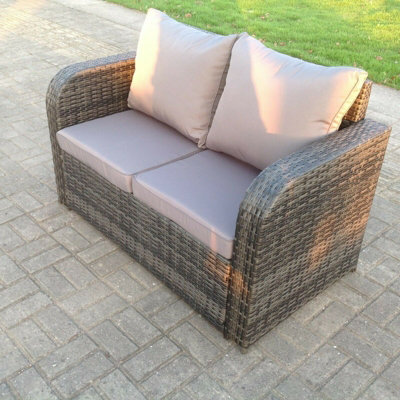 Fimous 2 Seater Curved Arm Rattan Love Sofa Patio Outdoor Garden Furniture With Cushion - image 1