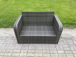 Fimous 2 Seater Curved Arm Rattan Love Sofa Patio Outdoor Garden Furniture With Cushion - thumbnail 4