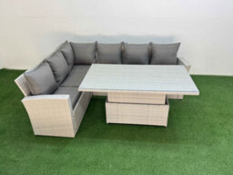 Fimous 6 Seat Rattan Outdoor Garden Furniture Corner Sofa Set Adjustable Lifting Dining Or Coffee Table Set Light Grey - thumbnail 2