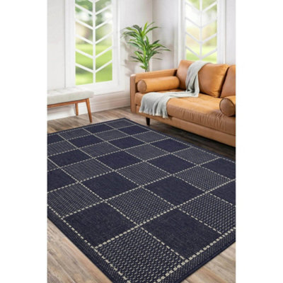 Melrose County Flatweave Navy Check Design Indoor Non-Slip Large Area Rug 160/225Cm - image 1
