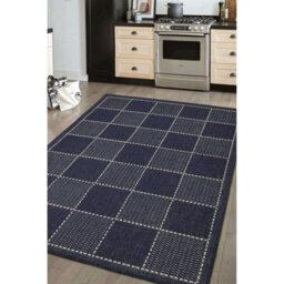 Melrose County Flatweave Navy Check Design Indoor Non-Slip Large Area Rug 160/225Cm - thumbnail 2