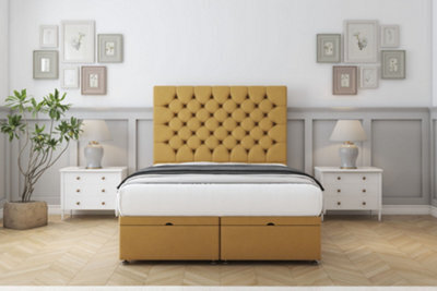 "Sloomy Mayfair Mustard Plush Ottoman Bed Base With 54"" Floor Standing Headboard 4' Small Double" - image 1