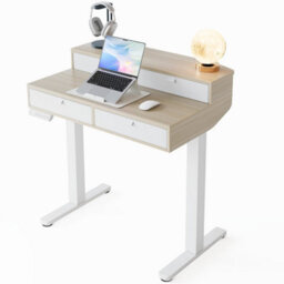 Huanuo 80 X 53 Cm Small Standing Desk With Drawers, C-Clamp Mount Compatible, Height Adjustable Electric 4 Memory Settings For