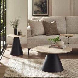 Oakham Torrance Modern Travertine Effect Coffee And Lamp Table Set In Travertine Effect And Black - thumbnail 2