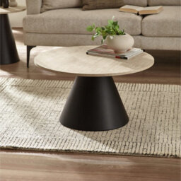 Oakham Torrance Modern Travertine Effect Coffee And Lamp Table Set In Travertine Effect And Black - thumbnail 6