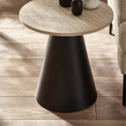 Oakham Torrance Modern Travertine Effect Coffee And Lamp Table Set In Travertine Effect And Black - thumbnail 5