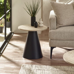 Oakham Torrance Modern Travertine Effect Coffee And Lamp Table Set In Travertine Effect And Black - thumbnail 4