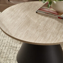 Oakham Torrance Modern Travertine Effect Coffee And Lamp Table Set In Travertine Effect And Black - thumbnail 8