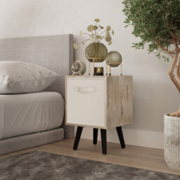Urbn-Living Urbnliving 51Cm Height Antique Oak Wooden Cube Storage Bookcase Cream  Inserts Scandinavian Black Legs