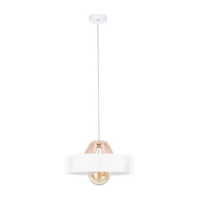 Luminosa Lighting Luminosa Bossi Dome Pendant Ceiling Light Wood Natural, White, 30Cm, 1X E27