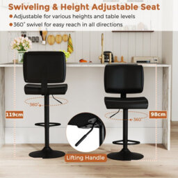Gainoom Bar Stools Set Of 2 Swivel Bar Chairs With Adjustable Height-Black - thumbnail 4