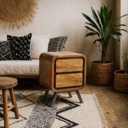 Wyld Haus Los Angeles Reclaimed Wood & Metal 2-Drawer Bedside Table - thumbnail 1