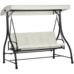 Outsunny 3 Seater Canopy Swing Chair Porch Hammock Bed Rocking Bench Cream White - thumbnail 2