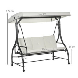 Outsunny 3 Seater Canopy Swing Chair Porch Hammock Bed Rocking Bench Cream White - thumbnail 3