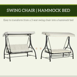 Outsunny 3 Seater Canopy Swing Chair Porch Hammock Bed Rocking Bench Cream White - thumbnail 5