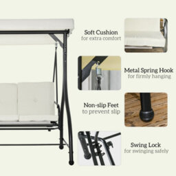 Outsunny 3 Seater Canopy Swing Chair Porch Hammock Bed Rocking Bench Cream White - thumbnail 6