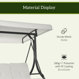 Outsunny 3 Seater Canopy Swing Chair Porch Hammock Bed Rocking Bench Cream White - thumbnail 7