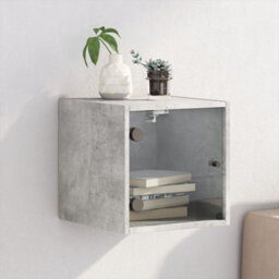 Berkfield Bedside Cabinet With Glass Door Concrete Grey 35X37X35 Cm - thumbnail 1