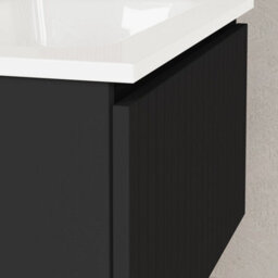 Banyetti Linea Matt Black Ribbed Wall Hung Vanity Unit 600mm X 390mm - thumbnail 2