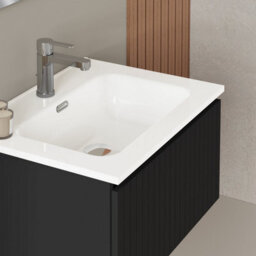 Banyetti Linea Matt Black Ribbed Wall Hung Vanity Unit 600mm X 390mm - thumbnail 3