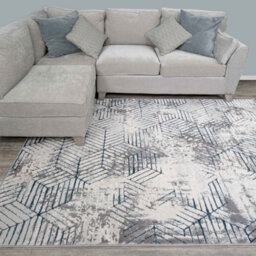 Loomed Blue Grey Distressed Abstract Metallic Geometric Living Area Rug 160X230Cm - thumbnail 1
