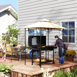 Outsunny 8' X 5' Grill Gazebo, Double Tiered Outdoor Bbq Shelter, Beige - thumbnail 9