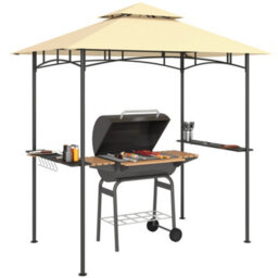 Outsunny 8' X 5' Grill Gazebo, Double Tiered Outdoor Bbq Shelter, Beige - thumbnail 2