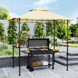 Outsunny 8' X 5' Grill Gazebo, Double Tiered Outdoor Bbq Shelter, Beige - thumbnail 1