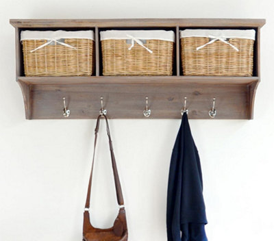 Statement Furniture Tetbury Acacia Wood Hanging Shelf With Coat Hooks And Storage Baskets - Large - image 1