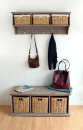 Statement Furniture Tetbury Acacia Wood Hanging Shelf With Coat Hooks And Storage Baskets - Large - thumbnail 5