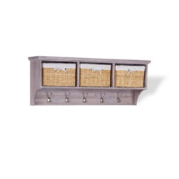 Statement Furniture Tetbury Acacia Wood Hanging Shelf With Coat Hooks And Storage Baskets - Large - thumbnail 4