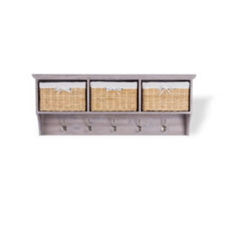 Statement Furniture Tetbury Acacia Wood Hanging Shelf With Coat Hooks And Storage Baskets - Large - thumbnail 3