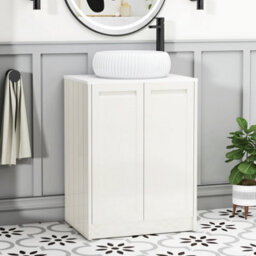 Royal Bathrooms Royal Bathroom Elmore 600mm Classic White Freestanding Bathroom Vanity Unit 2 Door Plain White Worktop With Milan Basin - thumbnail 1