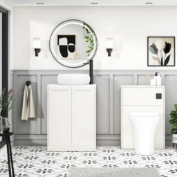 Royal Bathrooms Royal Bathroom Elmore 600mm Classic White Freestanding Bathroom Vanity Unit 2 Door Plain White Worktop With Milan Basin - thumbnail 5