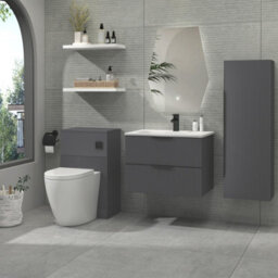 Royal Bathrooms Evora 700mm Graphite Grey Fluted Wall Hung Bathroom Vanity Unit 2 Drawer Cabinet Storage With Stone Basin & Matt Black Handles - thumbnail 2
